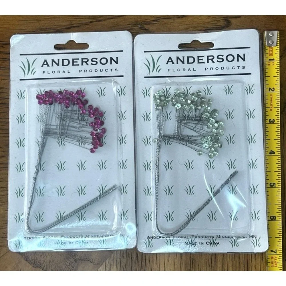 2 Pks Anderson Rhinestone Sprays Floral Products 12 Stems NOS 202 Green & Pink